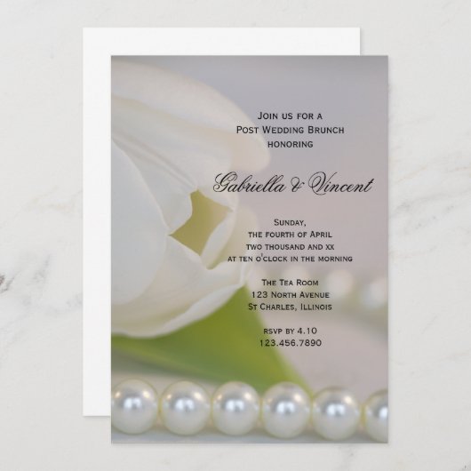 Invitation Blancs Perles de Tulipe Mariage Brunch (Devant / Derrière)