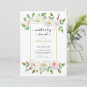 Invitation Blancs rose vert fleuri mères journée brunch (Debout devant)