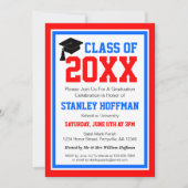 Invitation Blancs rouges et Bleus Photo Graduation Party (Devant)