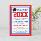 Invitation Blancs rouges et Bleus Photo Graduation Party (Debout devant)