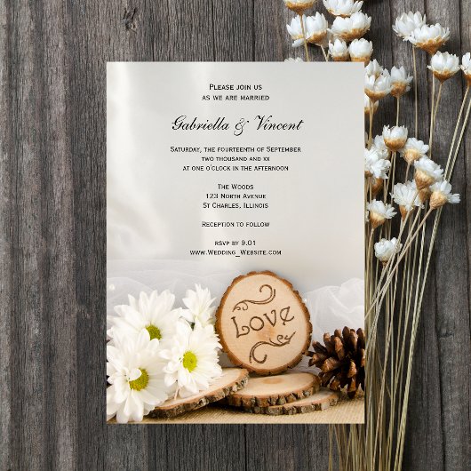 Invitation Blancs rustiques Mariage de bois