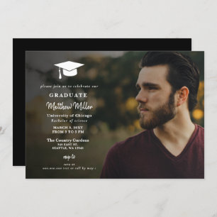 Invitation Blancs simple Casquette Classy Photo Graduation