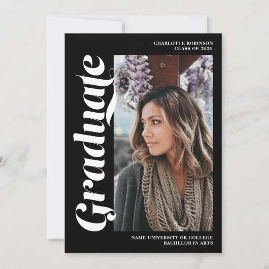 Invitation Blancs sur script noir 3 diplôme photo (Devant)