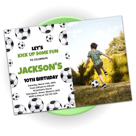 Invitation Blancs Vert Football Anniversaire Avec Photo