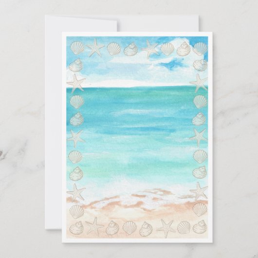 Invitation Blank Seaside seashell Summer Blue Elegant Pretty (Devant)