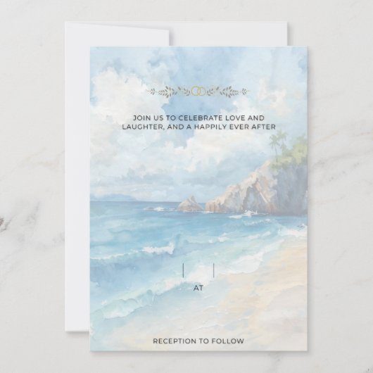 Invitation Blank Seaside Summer Blue Pretty Wedding (Devant)