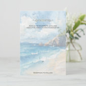 Invitation Blank Seaside Summer Blue Pretty Wedding (Debout devant)