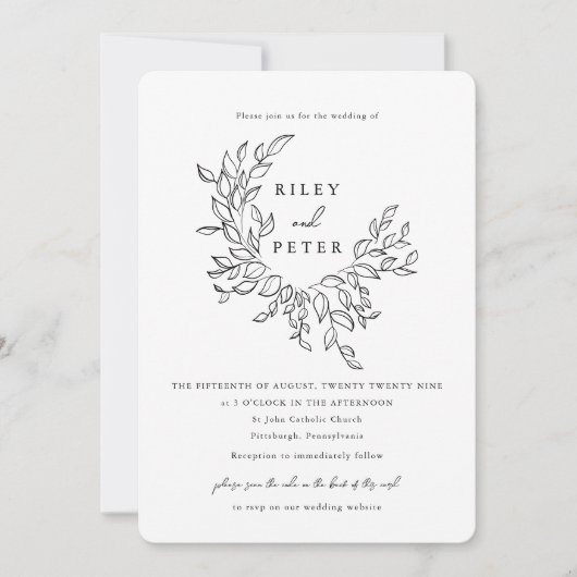 Invitation Blason Botanique Élégant avec Code RSVP Mariage (Devant)