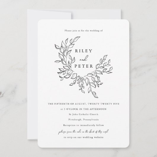 Invitation Blason Botanique Élégant avec Code RSVP Mariage (Devant)