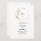 Invitation Blason botanique élégant monogramme or (Devant / Derrière)