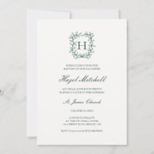 Invitation Blason botanique monogramme baptême