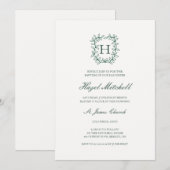 Invitation Blason botanique monogramme baptême (Devant / Derrière)