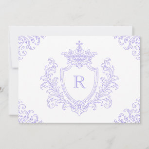 Invitation Blason de baptême au monogramme élégant en lavande