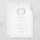 Invitation Blason de mariage élégant aux tons pastel bleu pou (Devant)