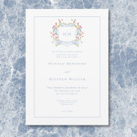 Blason de mariage élégant aux tons pastel de bleu 
