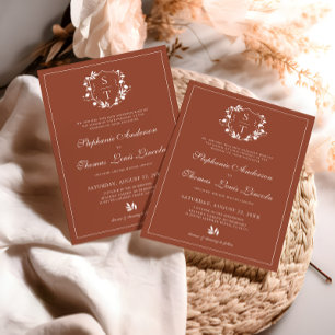 Invitation Blason de monogramme botanique en terre cuite de m