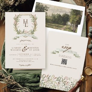 Invitation Blason de monogramme botanique vintage pour mariag