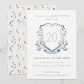 Invitation Blason de monogramme de fleur sauvage bleue Mariag (Devant / Derrière)