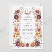 Invitation Blason de monogramme de mariage à fleurs peintes à (Devant)