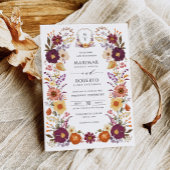 Invitation Blason de monogramme de mariage à fleurs peintes à