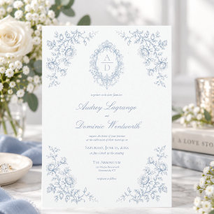 Invitation Blason de monogramme floral élégant de mariage