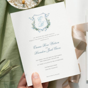 Invitation Blason de monogramme floral élégant pour mariage f