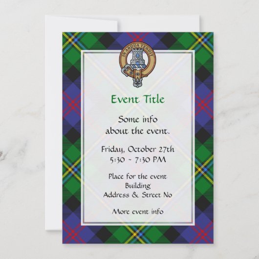 Invitation Blason du clan Malcolm sur tartan (Devant)
