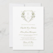 Invitation Blason Floral Blanc Vert Romantique de Mariage Mon (Devant)