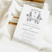 Invitation Blason Floral Élégant Monogramme de Mariage
