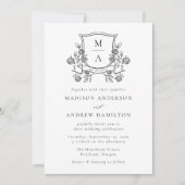 Invitation Blason Floral Élégant Monogramme de Mariage (Devant)
