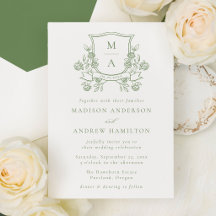 Blason Floral Vert Élégant Monogramme de Mariage