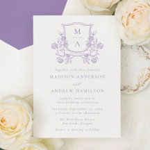 Blason Floral Violet Élégant Monogramme de Mariage