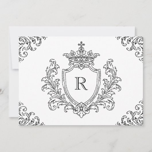 Invitation Blason Initial Traditionnel Monogramme Baptême (Devant)