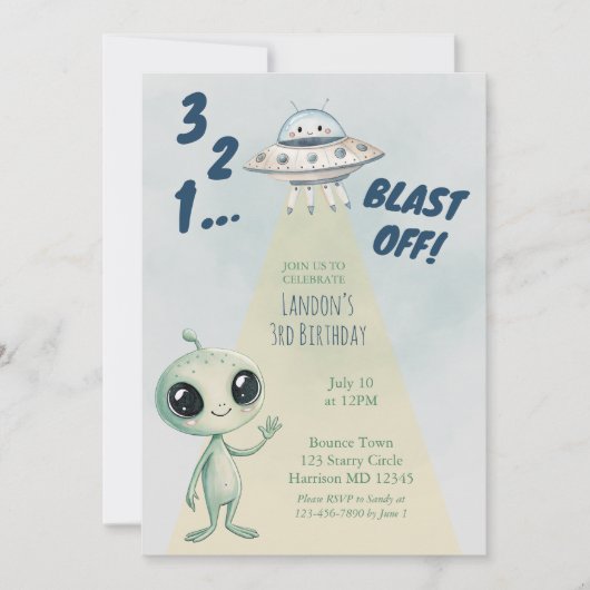Invitation Blast Off Alien Boys Third Birthday (Devant)