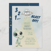 Invitation Blast Off Alien Boys Third Birthday (Devant / Derrière)