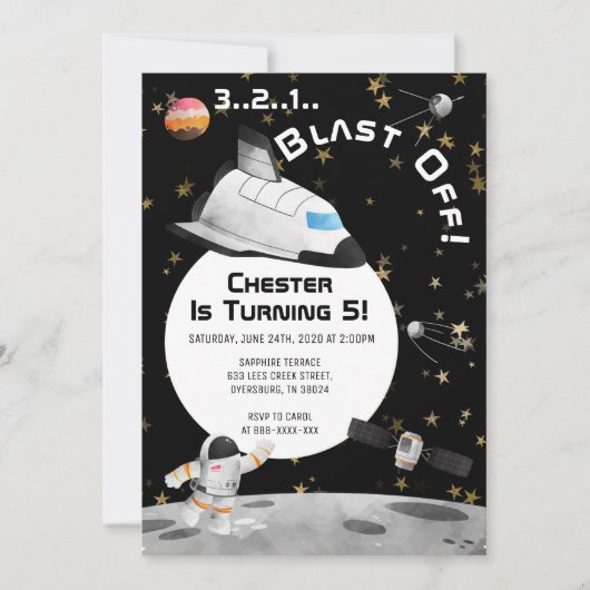 Invitation Blast Off Astronaut Anniversaire de l'espace (Devant)