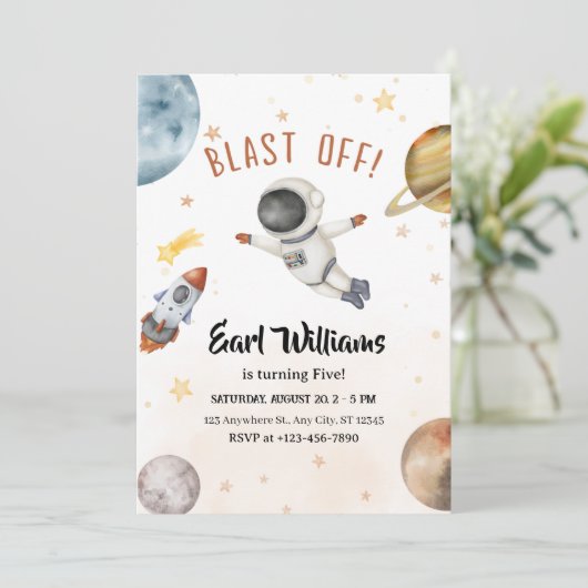Invitation "Blast Off !" Astronaute de l'espace extra-atmosph (Debout devant)