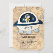 Invitation Blast Off ! Baby shower d'astronautes Vintages (Devant)