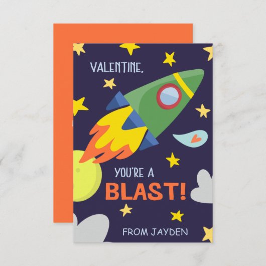Invitation Blast Off Classroom Valentine's Day Card (Devant / Derrière)