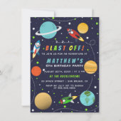 Invitation Blast Off ! Fête d'anniversaire à thème de l'espac (Devant)