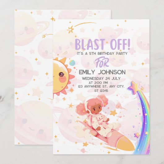Invitation BLAST OFF Galactic Celebration (Devant / Derrière)