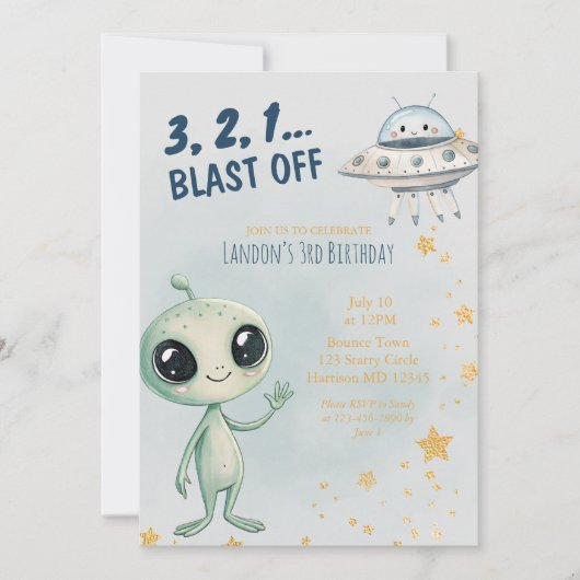 Invitation Blast Off Outer Space Boys Third Birthday (Devant)