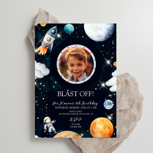 Invitation Blast Off Outer Space Photo Anniversaire
