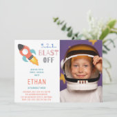 Invitation Blast Off ! Photo d'anniversaire du navire-fusée s (Debout devant)