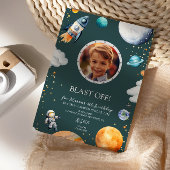 Invitation Blast Off Photo Space Theme Kids Birthday Party