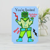 Invitation Blast Off Robot Boy et Stars Anniversaire (Debout devant)