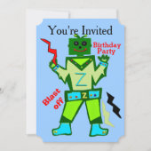 Invitation Blast Off Robot Boy et Stars Anniversaire (Devant)