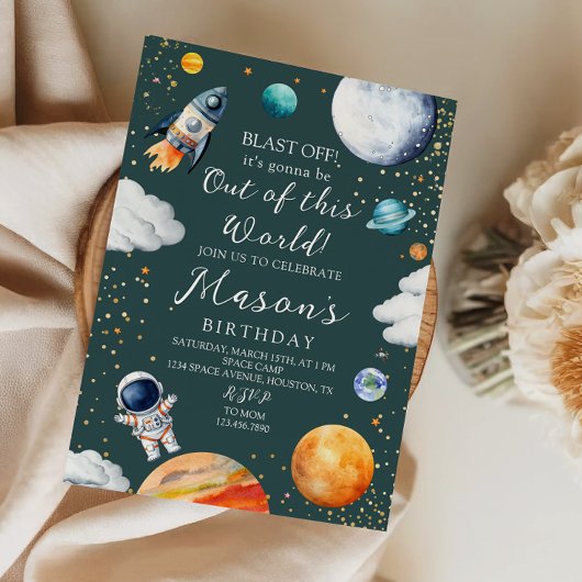 Invitation Blast Off Rocket Astronaut Outer Space Birthday