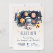 Invitation Blast Off Rocket Ship 1er anniversaire (Devant)