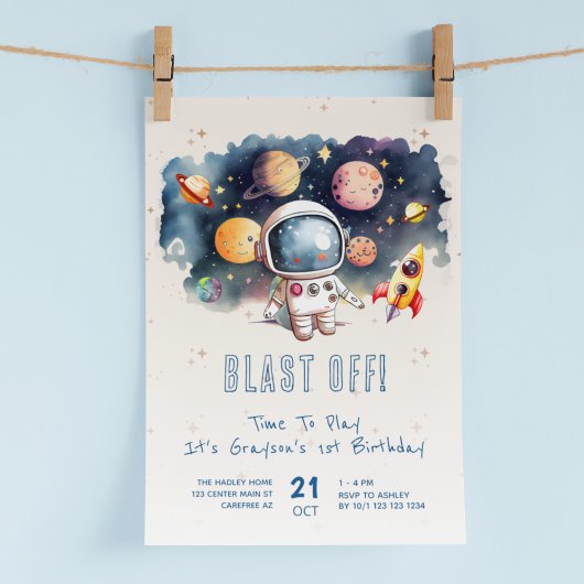 Invitation Blast Off Rocket Ship 1er anniversaire